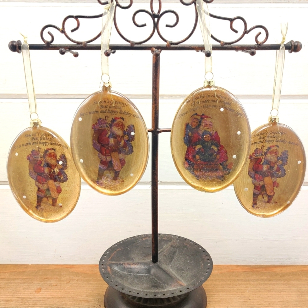 Vintage Style Flat Oval Ornaments (set of 4)